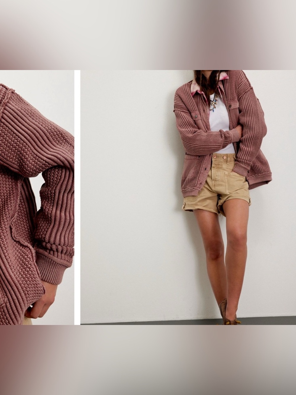NWT Free People We The Free Worn Thru Chore Sweater Jacket cedar wood mauve - XS - Picture 4 of 8